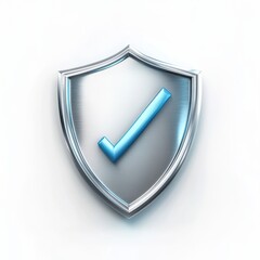 A metallic shield icon featuring a blue checkmark, symbolizing security and trust.