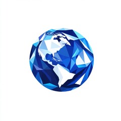 A blue and white geometric representation of Earth, showcasing a modern, digital design with an abstract feel.
