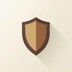 An elegant brown shield icon with a modern flat design and subtle shadow, symbolizing protection and security.
