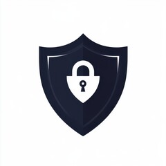 Stylized black shield icon featuring a padlock, symbolizing security and protection.