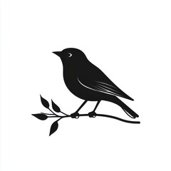 Silhouette of a small bird perched on a branch, showcasing intricate details against a minimalist backdrop.