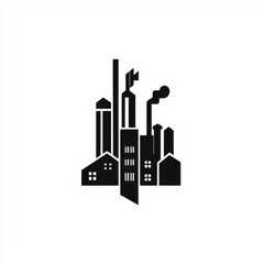 Stylized black industrial building silhouette against a white background, representing energy and manufacturing.
