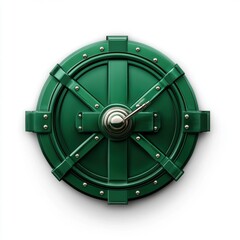 Naklejka premium A large, ornate green vault door with intricate designs and metallic accents, showcasing security and strength.