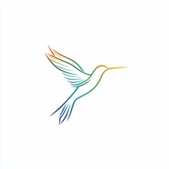 Obraz premium A vibrant, minimalist outline of a hummingbird in a rainbow gradient design.