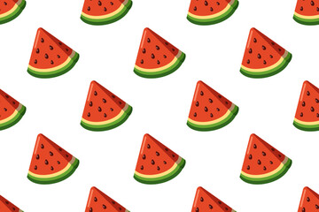 Watermelon seamless summer pattern. Repeat cartoon red fresh slices vector illustrations on white background 