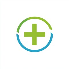 Obraz premium A modern green and blue medical symbol featuring a plus sign in a circular design.