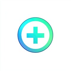Fototapeta premium A colorful plus sign icon in gradient shades of teal and blue, symbolizing health and positivity.