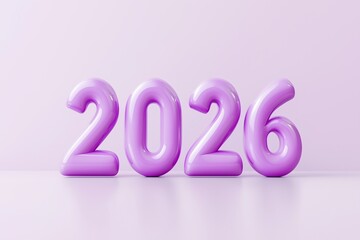 Stylized purple three dimensional numbers representing the year 2026 on a smooth surface