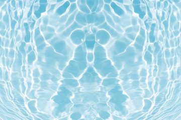 Blue water with ripples on the surface. Defocus blurred transparent blue colored clear calm water surface texture with splashes and bubbles. Water waves with shining pattern texture background.