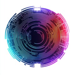 Obraz premium Abstract circular digital design with vibrant blue and pink hues, showcasing intricate patterns.