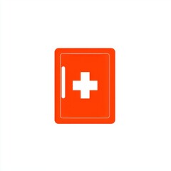 Obraz premium A bright red first aid kit symbol on a clean white background, representing safety and health.
