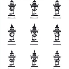 Fototapeta premium A stylish pattern featuring multiple vintage towers in bold black on a white background.