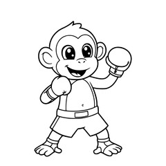 cartoon illustration of monkey boxing sport. animal. coloring book for kids
