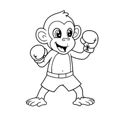 cartoon illustration of monkey boxing sport. animal. coloring book for kids