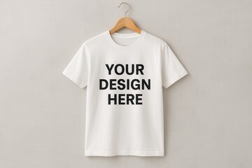 Customizable white t-shirt on hanger for personalized branding or design display