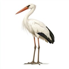 Obraz premium Elegant white stork standing tall with elongated legs and a beak against a plain background.