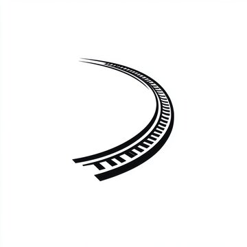 Curved train tracks creating a minimalist design on a clean white background.