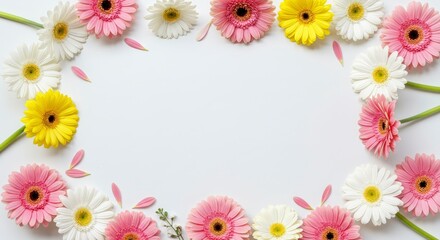 Obraz premium Colorful Flowers Arranged in Frame on White Background