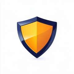 Fototapeta premium Stylized shield icon in vibrant orange and blue, symbolizing security and protection.