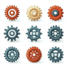 Colorful collection of gears showcasing various designs and shapes in a grid layout.