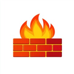 Stylized graphic of a fire symbol over a red brick wall, representing warmth and safety.