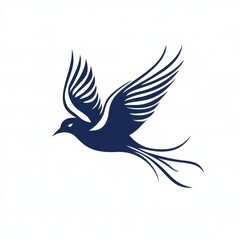 Obraz premium Stylized blue bird in flight, symbolizing freedom and grace against a white background.