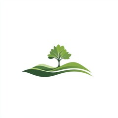 Fototapeta premium A stylized green tree resting on rolling hills, symbolizing nature and sustainability.