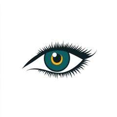 Artistic illustration of a vibrant green eye with striking eyelashes on a clean white background.