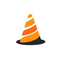 A vibrant orange and black striped traffic cone on a clean white background.