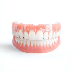Fototapeta premium Bright, pearly teeth stand out against a white backdrop, showcasing perfect dental aesthetics and care.