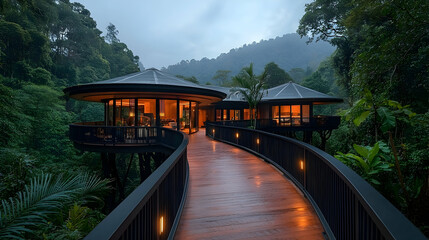Luxurious Eco Resort Treehouses at Sunset