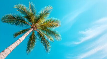 Single Palm Tree Against Vivid Blue Sky