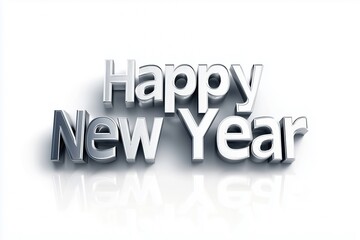 Text design celebrating the arrival of a new year with an elegant metallic finish and a reflective surface