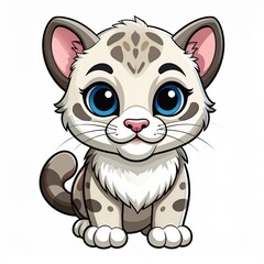 Funny Baby Snow Leopard  Vector Mascot,Cute Cartoon Animal Character Illustration, isolate white background