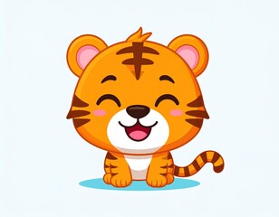 Obraz premium Funny Baby Tiger Vector Mascot,Cute Cartoon Animal Character Illustration, isolate white background