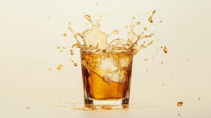 Amber Liquid Splashing in a Glass with Ice