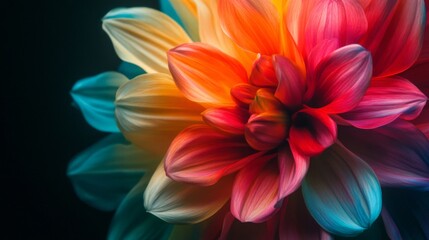 Fototapeta premium Closeup of a Vibrant Rainbow Dahlia Flower