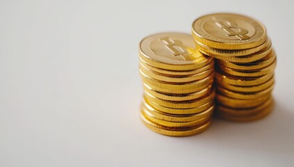Gold-colored crypto coins stacked