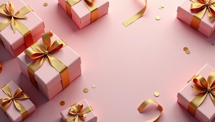 Elegant gift box pattern, gold ribbon accents, abstract, repeat