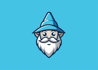 Magical Wizard Illustration: A charming cartoon wizard with a blue hat and a long, white beard, set against a vibrant backdrop.