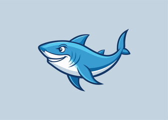 Fototapeta premium Joyful Shark Illustration: A charming illustration showcases a cheerful shark, swimming in the vast ocean, radiating a sense of friendliness, ready to brighten any aquatic scene.