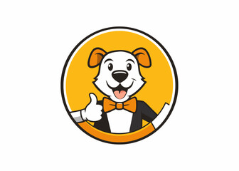 Obraz premium Dog Mascot Icon with a Thumbs Up: An endearing dog mascot in a business formal ensemble, offering a thumbs-up gesture, inside of circle and eye-catching logo, and ready to show happiness.