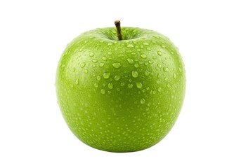 Fresh green apple with water droplets isolated against white scene