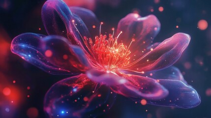 Glowing Red And Pink Flower Abstract Digital Art