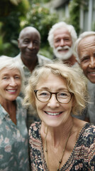Smiling Group of Diverse Seniors Enjoying Happy Outdoor Portrait: Celebrating Friendship and Joyful Companionship in Retirement