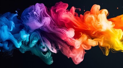 Fototapeta premium Vibrant Rainbow Ink Swirls on Black Background