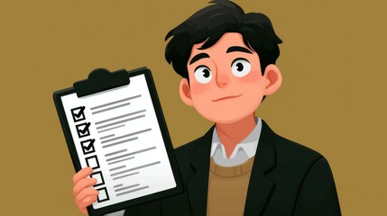 A businessman reviews documents filled with checkboxes, ensuring compliance with regulations, practices, and ethical rules.