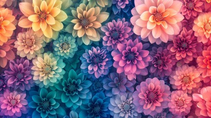 Colorful Dahlia Flower Rainbow Pattern Background