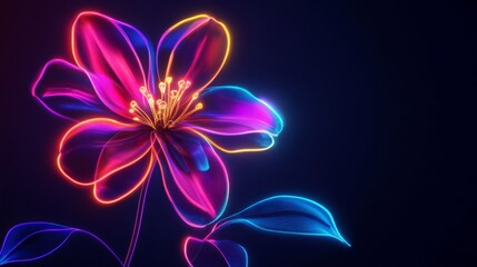 Neon Glowing Flower with Vibrant Pink Purple and Blue Hues