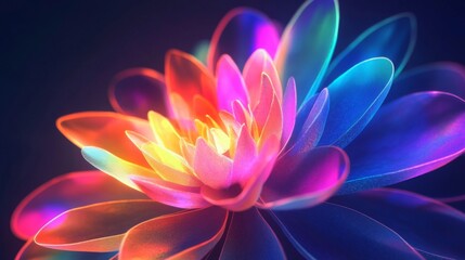 Vibrant Rainbow Lotus Flower Glowing in Dark
